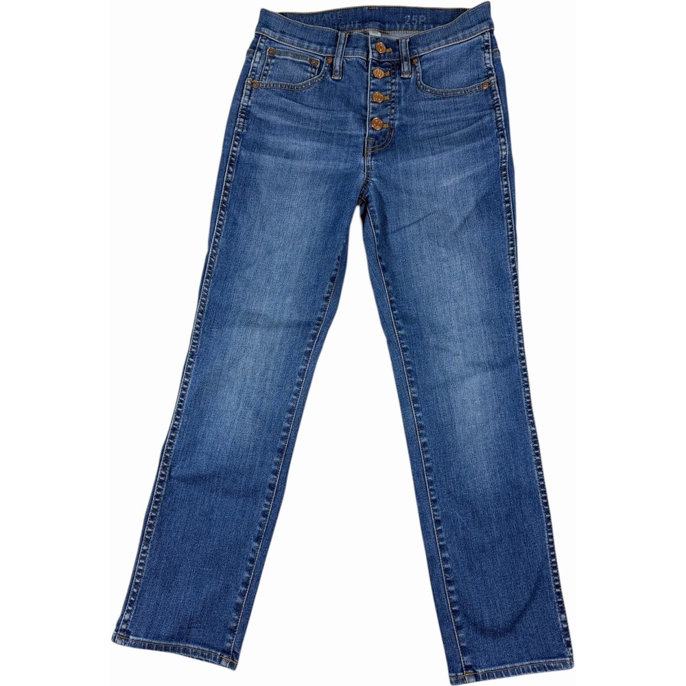 J.Crew Women's 25P Petite Mid-Rise Slim Boyfriend Button Fly Blue Jeans Denim